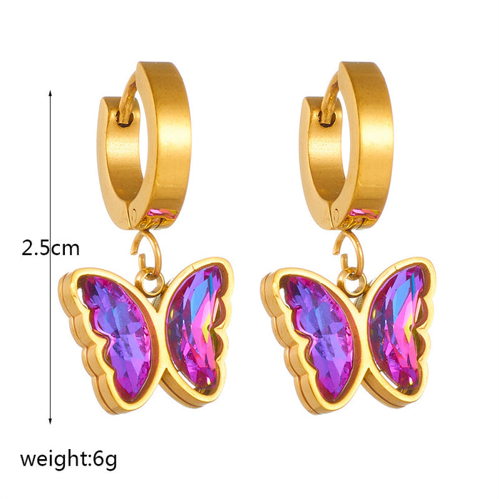 Wholesale Diamond Butterfly Gold Plated Titanium Steel Pendant Accessories Earrings