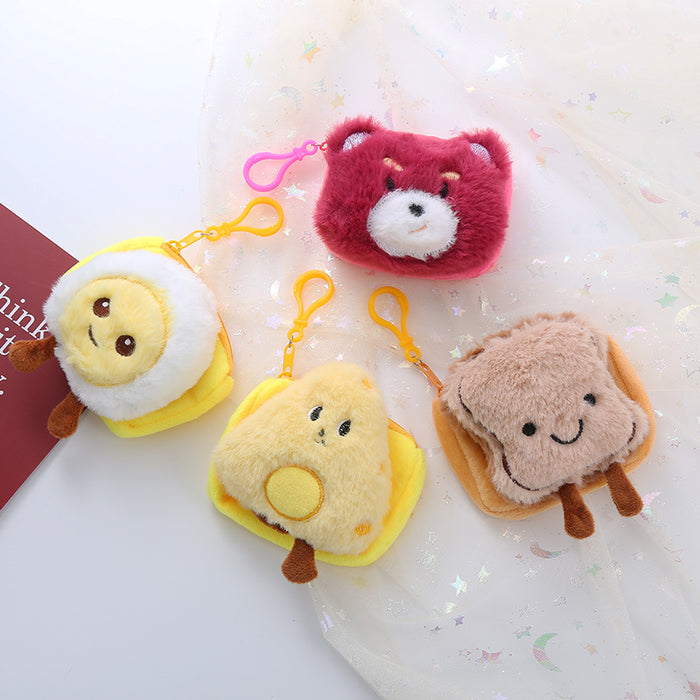 Wholesale Cartoon Plush Egg Toast Change Bag Female Creative Cartoon Coin Bag ID Bag Key Card Bag Hanging Decoration JDC-WT-XG009