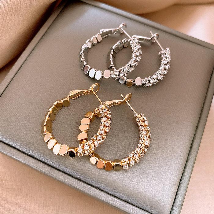 Wholesale Zircon spliced metal earrings, personalized earrings, versatile and fashionable earrings