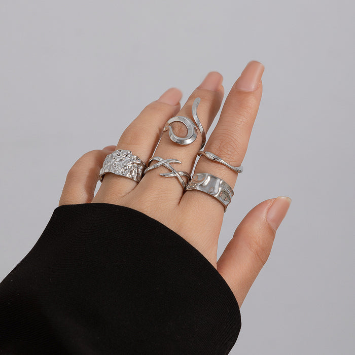 Wholesale geometric metal wind lava line ring suit irregular smooth opening rings