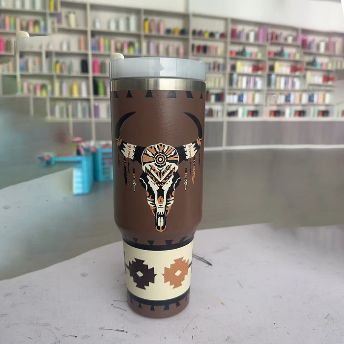 Wholesale Bull Head Print 40oz ice bullies cup Stainless Steel Car Cup with Handle