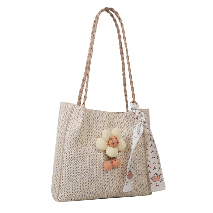 Wholesale Small woven commuting tote bag, large capacity vacation single shoulder grass woven bag
