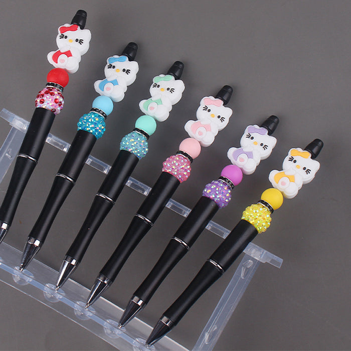 Wholesale Beaded pen handmade cartoon cat silicone small gum beaded pen color plastic writing pen