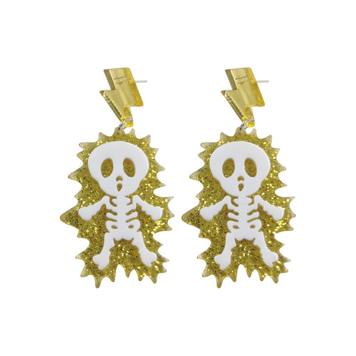 Wholesale Halloween Series Skull Ghost Death Flower Love Acrylic Printing Earrings JDC-ES-QingM001