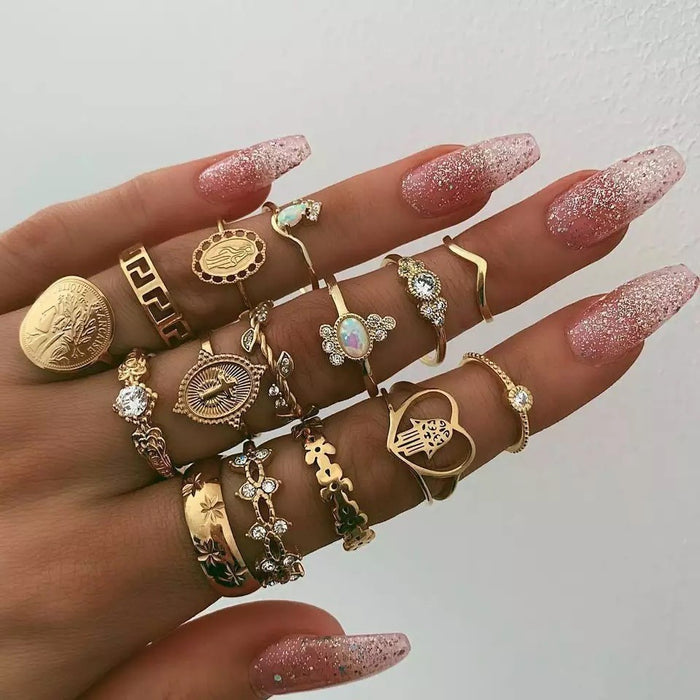 Wholesale Dark Retro Creative Spades a Card Ring Five-Piece Set Women' s Personalized Hand Accessories National Show Aliexpress Hot Selling