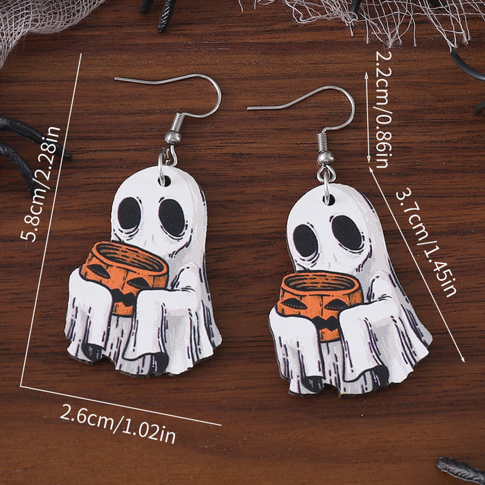 Wholesale  ghost face pumpkin candy pendant earrings wooden gothic style double-sided earrings
