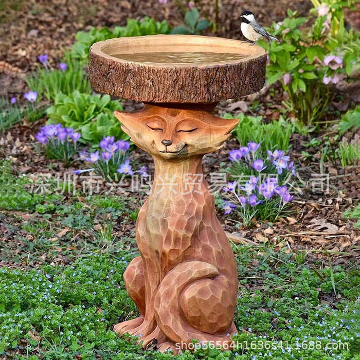 Wholesale Garden Decoration Tree Finger Crafts Fox Hedgehog Rabbit Gardening Hummingbird Drinking Water Bird Feeder Resin Ornaments