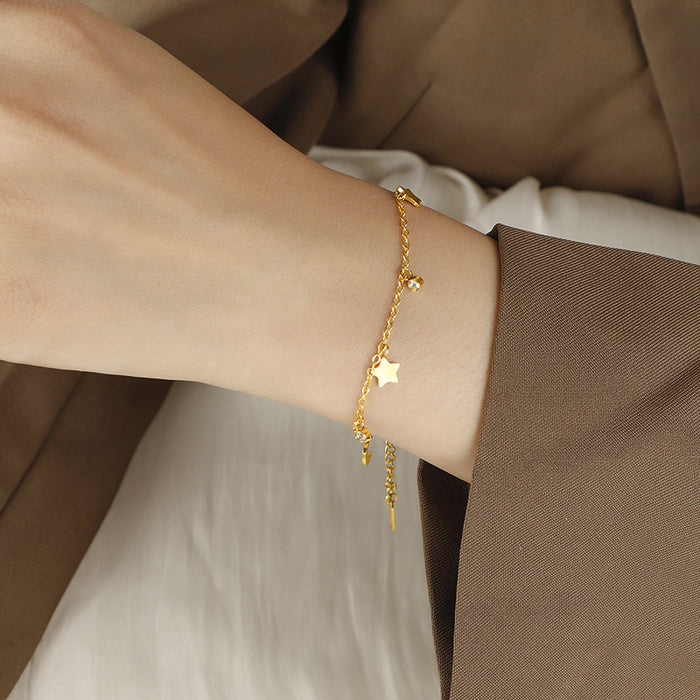 Wholesale Minimalist Star Moon Bracelet, Women's Titanium Steel Versatile Jewelry, Personalized and Color Preserving Bracelet