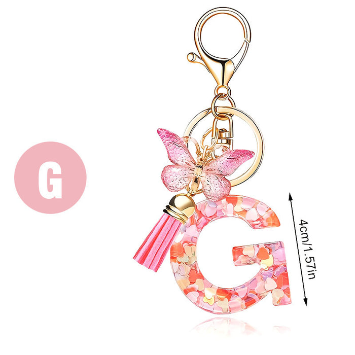 Wholesale Pink Letter Keychain Heart Sequin Butterfly Tassel Keychain Crystal Glue Pendan