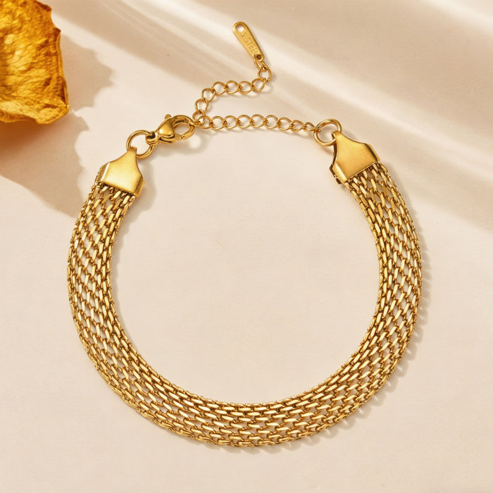 Wholesale 2pcs Dongguan Vacuum Electroplated Titanium Steel Jewelry Cross-Border Woven Bracelet,  Light Luxury,  High-End Feel,  Simple,  Fashionable,  Versatile,  Non-Fading