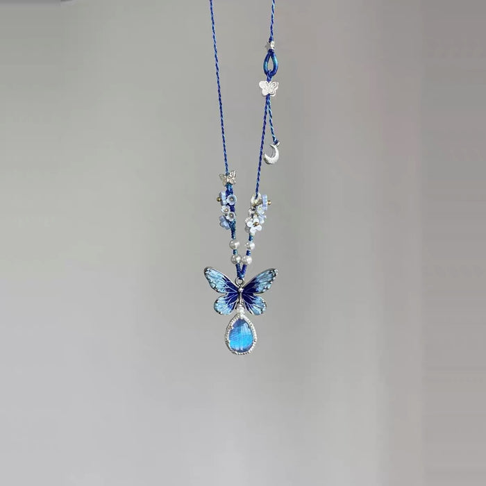 Wholesale Electroplated Alloy Blue Butterfly Flower Necklace - Everyday Fashion Accessory MOQ≥2