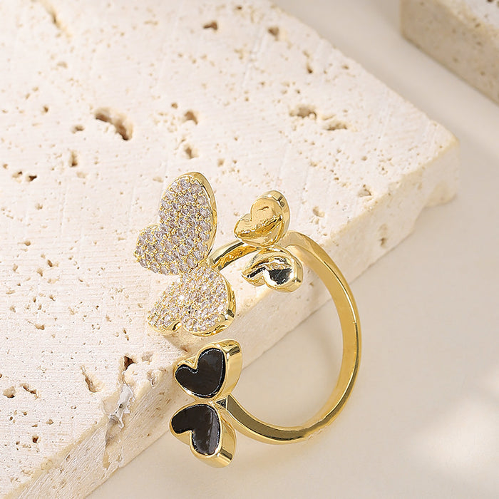 Wholesale Diamond-Encrusted Zircon Butterfly Open Ring Adjustable Finger Ring