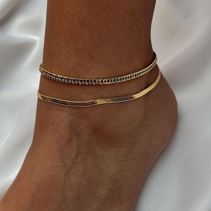 Wholesale New alloy double layered ankle chain fashionable and simple thick chain jewelry bracelet
