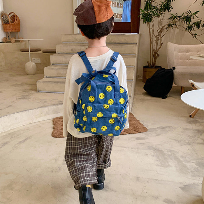 Wholesale Smiley Print Denim Kids Backpack JDC-BP-YuanDuo048