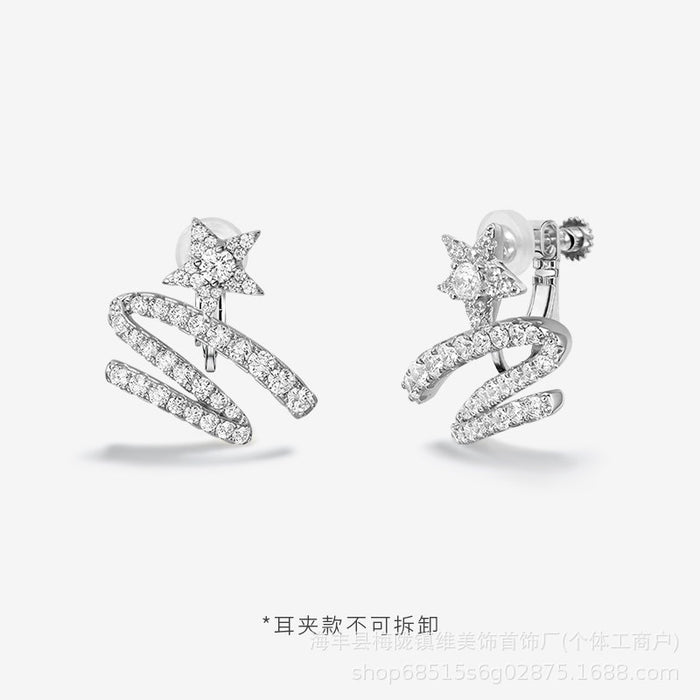 Wholesale Starlight Ribbon Earrings Earrings Accessories Light Luxury Accessories Women' s Birthday Gift Factory Direct Sale