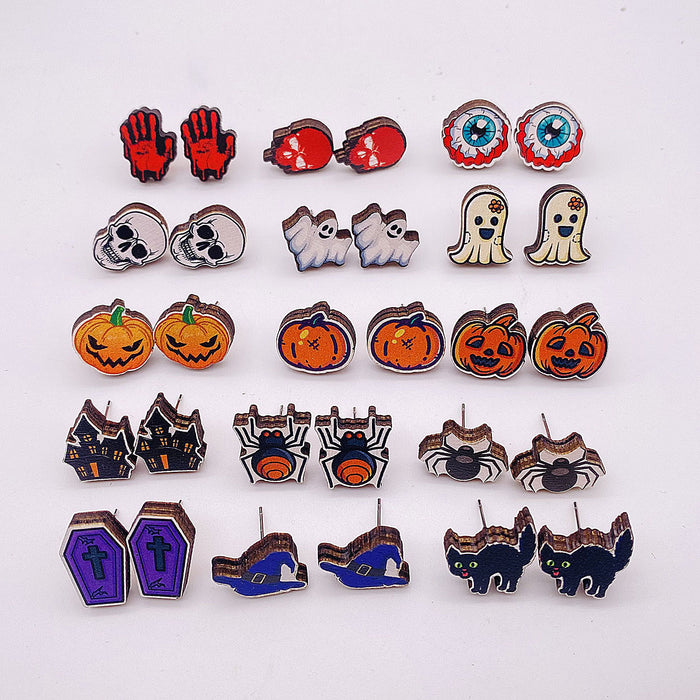 Wholesale  Earrings Horror Pumpkin Ghost Bat Wooden Earrings