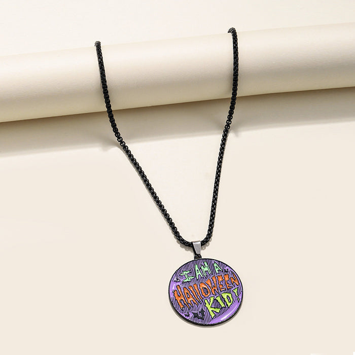 Wholesale Halloween round print bat pendant personalized colorful letters necklace