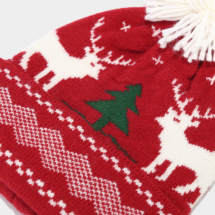 Wholesale Christmas reindeer jacquard knitted winter hat set