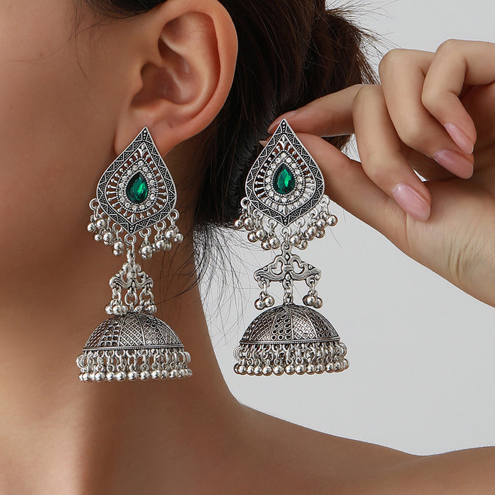 Wholesale rhinestone tassel exaggerated pendant Bohemian bell earrings