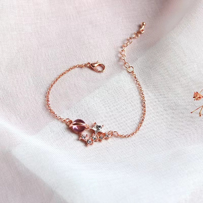 Wholesale Dreamy starry sky colorful planet pink cat' s eye bracelet