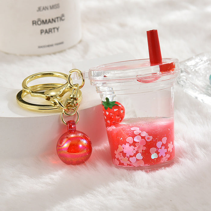 Wholesale Acrylic Oil Quicksand Bottle Color Beads Strawberry Fruit Keychain JDC-KC-ShuangD010