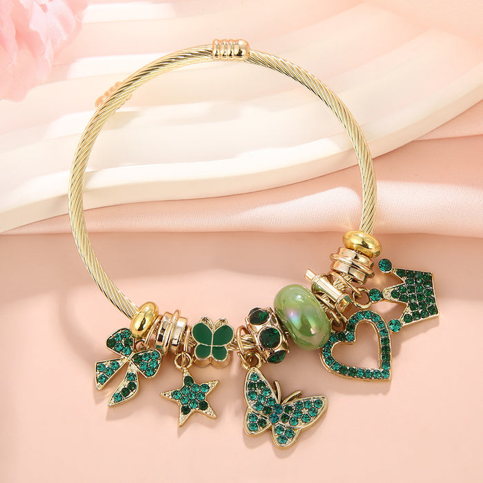 Wholesale Diamond-encrusted butterfly and heart beaded stainless steel bracelet