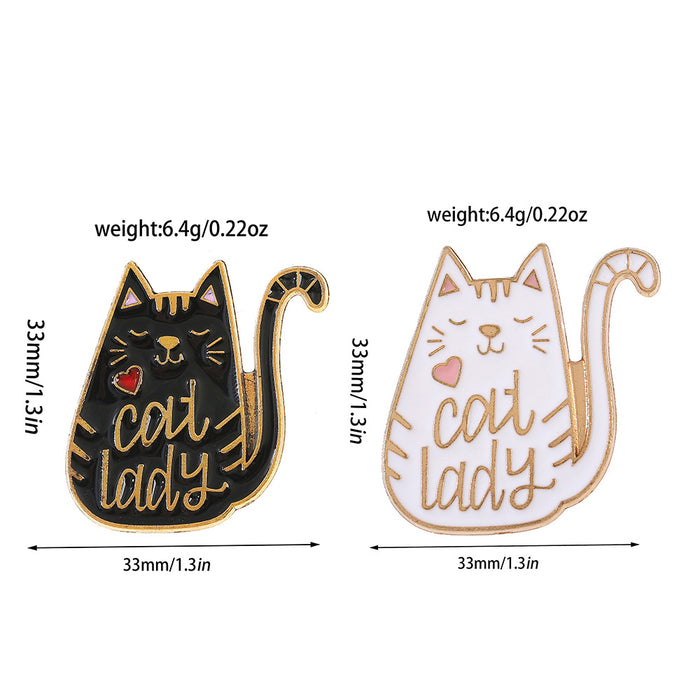 Wholesale Boutique Metal Cat Brooch With Black And White Letter Design Stylish Clothing Pin Accessory For Everyday Wear