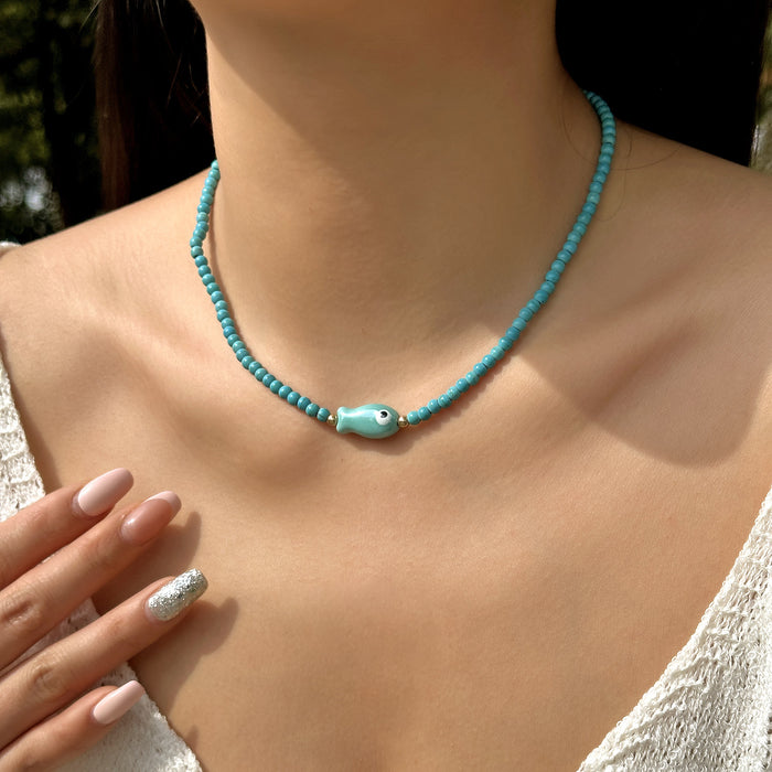 Wholesale Boho Beach Shell Pendant Necklaces Polymer Clay Beaded Choker