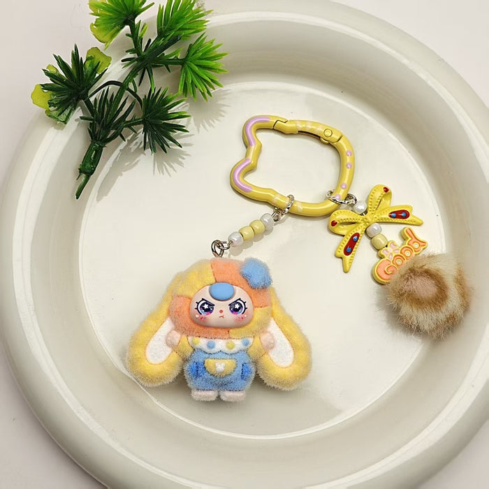 Wholesale Cat bell flocked cartoon keychain