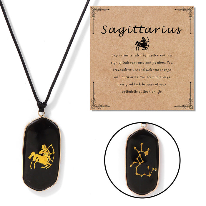 Wholesale Kraft paper English blessing card packaging necklace with twelve zodiac sign black obsidian stone beads