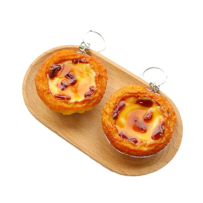 Wholesale Resin Egg Tart Keychain Realistic Dessert Model Boutique Resale MOQ≥2