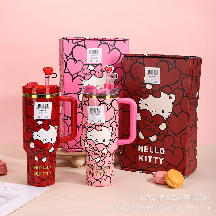 Wholesale 2pcs 40oz Cute Cartoon Straw with Handle,  Portable Stainless Steel Ice Bullies Cup