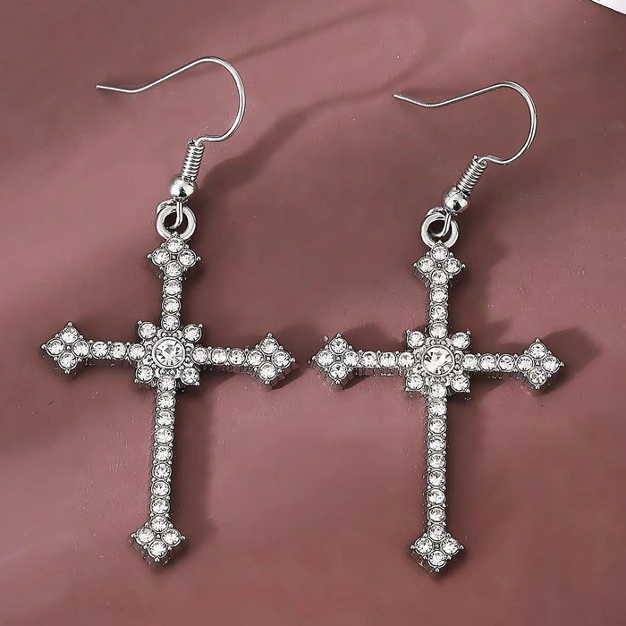 Wholesale Earnail Cross Gold Plated with Zirconia Charm Versatile Light Luxury Earring Accessories