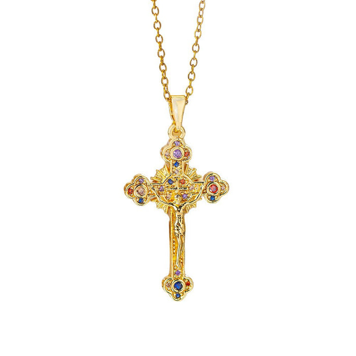 Wholesale Zircon-set cross Titanium steel necklace