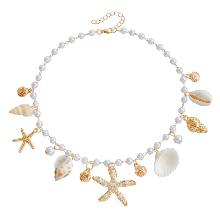 Wholesale Bohemian summer beach shell waist necklace seaside travel imitation pearl starfish conch pendant body chain
