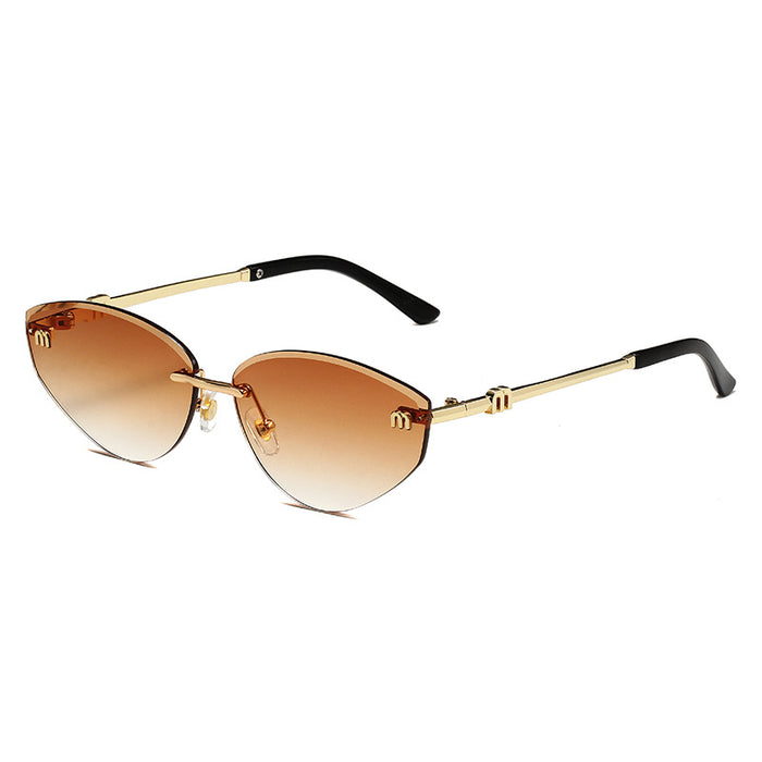 Wholesale Frameless cut edge premium sunglasses letter sunglasses gradient cat glasses