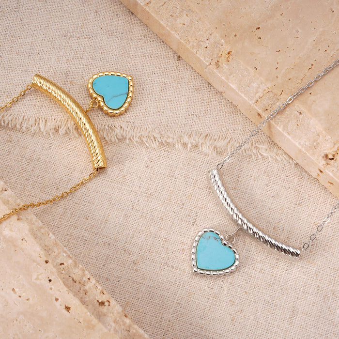 Wholesale Stainless Steel Heart-Shaped Turquoise Necklace
