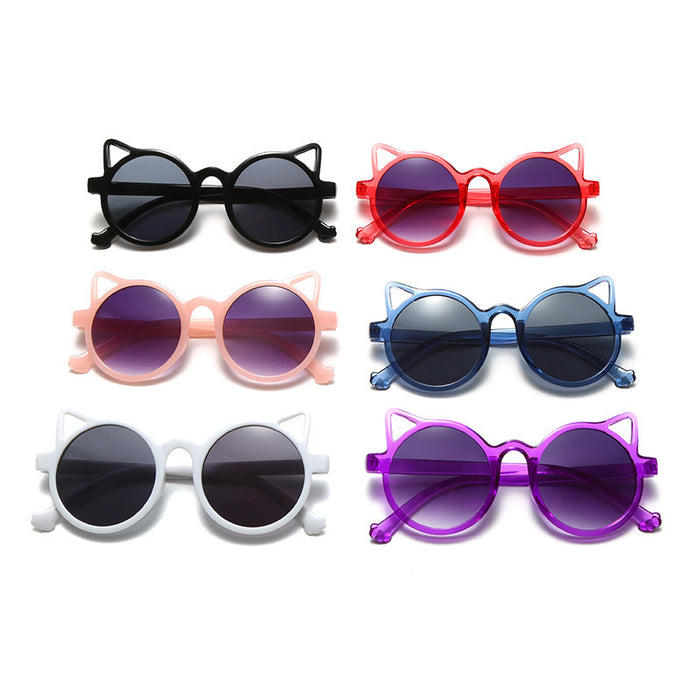 Wholesale Cute Round Frame Cat Ears PC Children's Sunglasses JDC-SG-Fuxin002