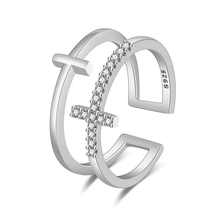Wholesale Double Cross Micro-Paved Diamond Ring