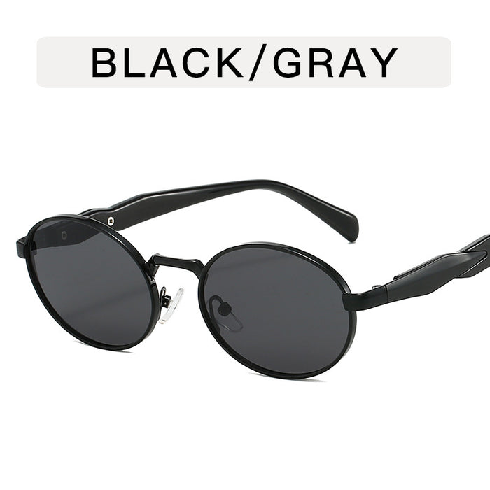 Wholesale Elliptical metal personalized sunglasses, fashionable large frame sunglasses, internet famous retro street photography sunglasses