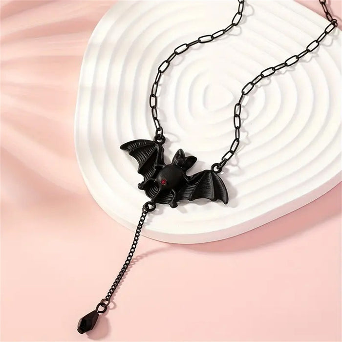 Wholesale Gothic Vampire Bat Necklace Alloy Plated Red Crystal Pendant