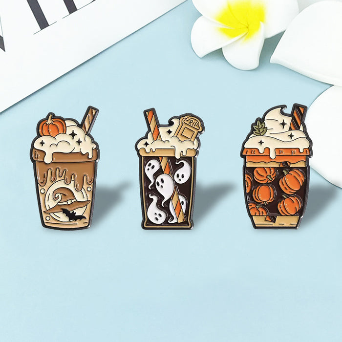 Wholesale  Zinc Alloy Cartoon Brooch Pin Pumpkin Skull Baked Enamel Badge MOQ≥2