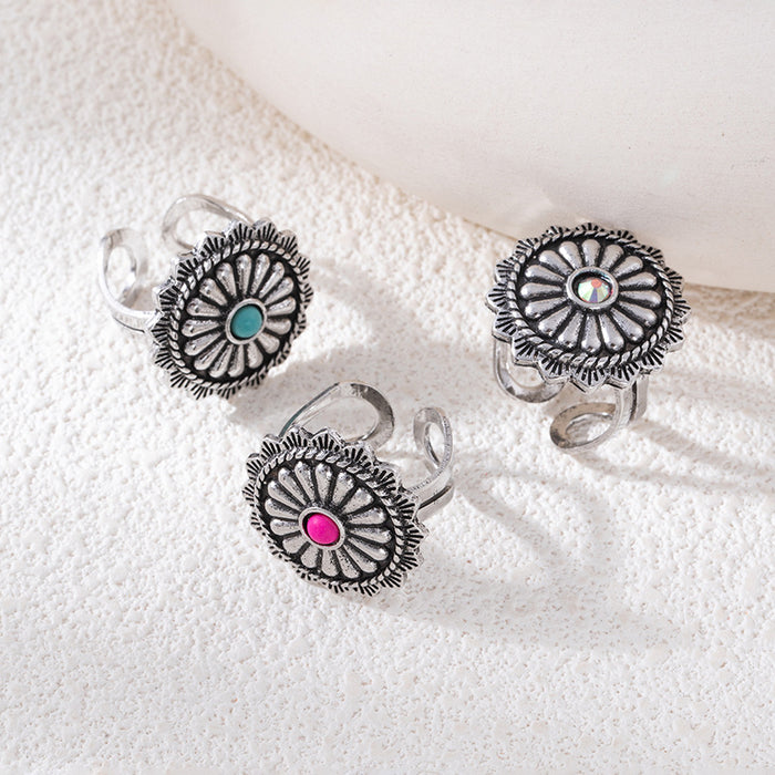 Wholesale Ethnic Style Flower Turquoise Adjustable Ring