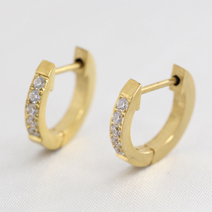 Wholesale Stainless steel single row diamond studded 9MM ear buckle fashionable and versatile earrings