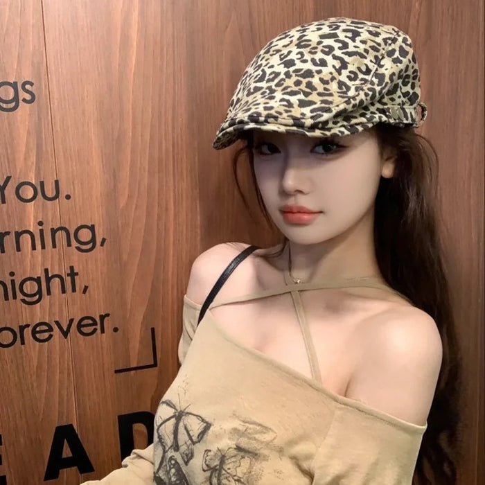 Wholesale Retro leopard print personalized duck tongue beret trendy cool hat
