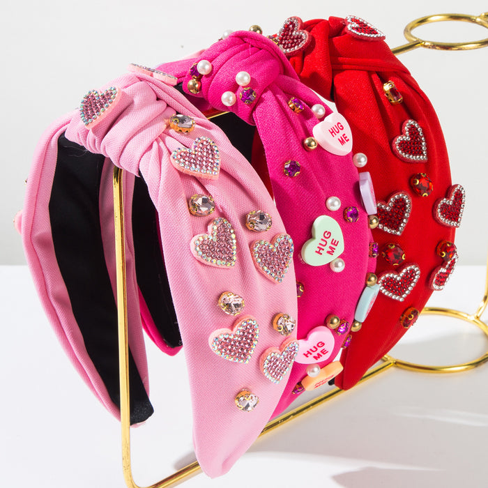 Wholesale Valentine' s Day Knot Heart Accessory Rhinestone-Studded Wide Headband