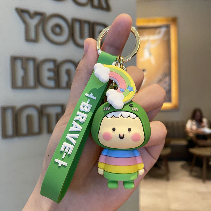 Wholesale  Cartoon Rainbow Dinosaur Keychain Women's Cute Bag Car Keychain Pendant