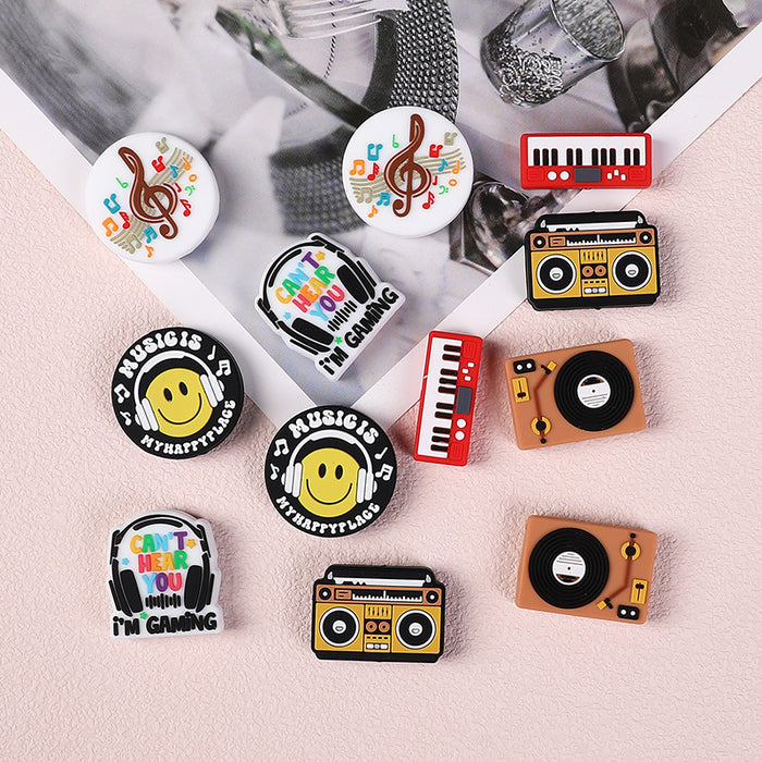 Wholesale 20pcs Music series silicone beads loose beads simulation retro soft plastic record player glue beads DIY jewelry