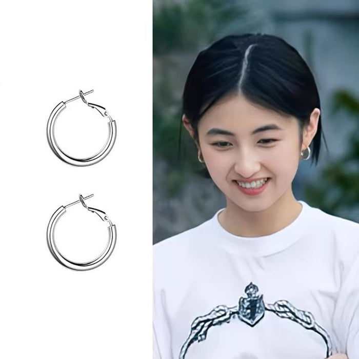 Wholesale Silver needle earrings with circular earrings, light luxury and high-end feel. Exaggerated large earrings and earrings