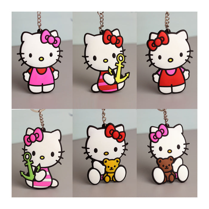 Wholesale  Doll Double-sided Soft Rubber Keychain for Girls Cute Pink Cat Keychain Bag Hanging Ornaments